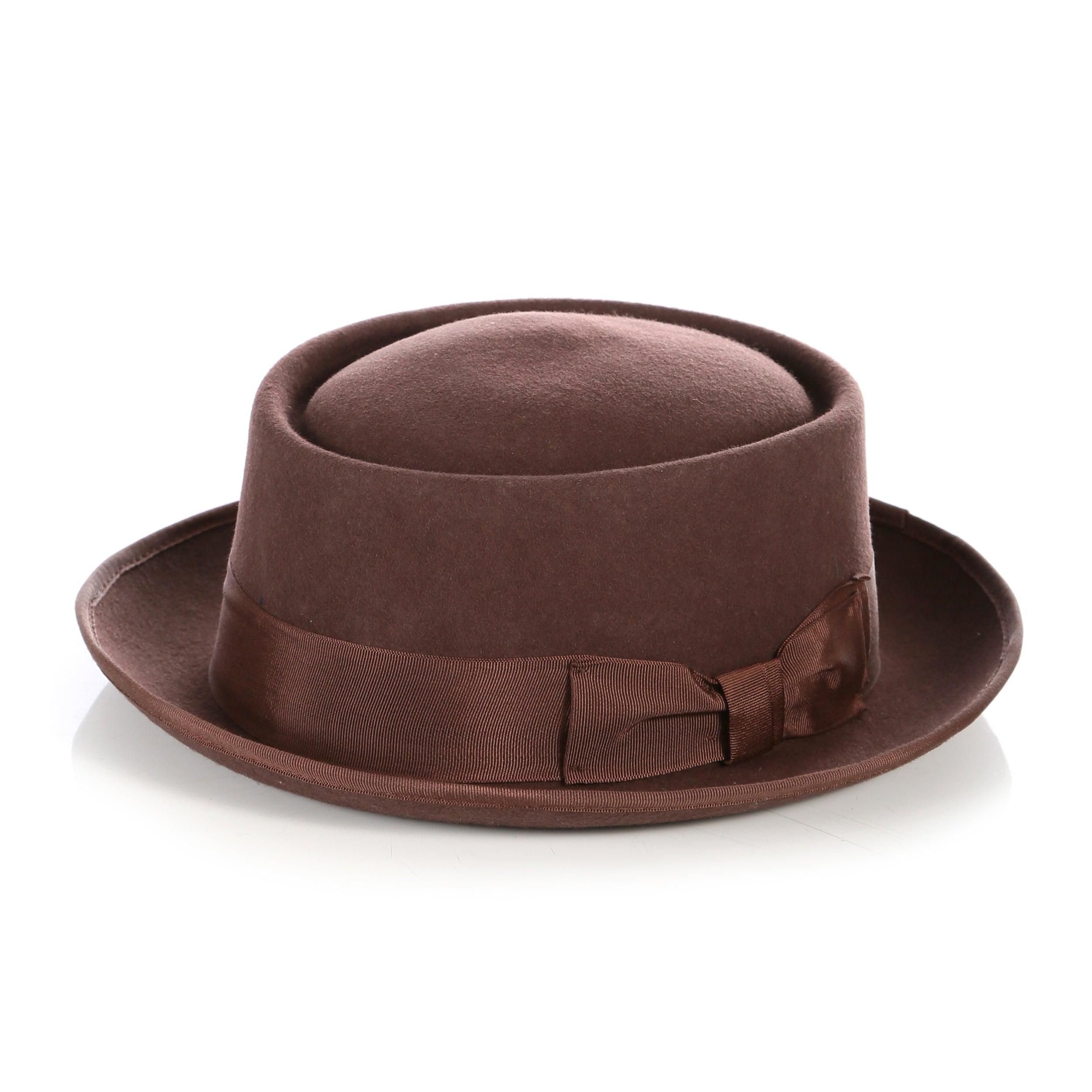 Brown Pork Pie Premium Wool Hat by Ferrecci