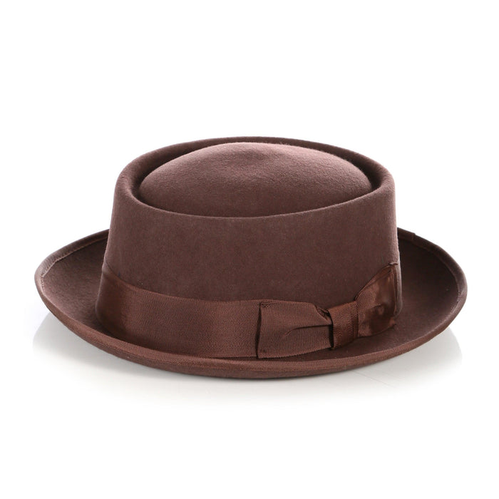 Brown Pork Pie Premium Wool Hat by Ferrecci