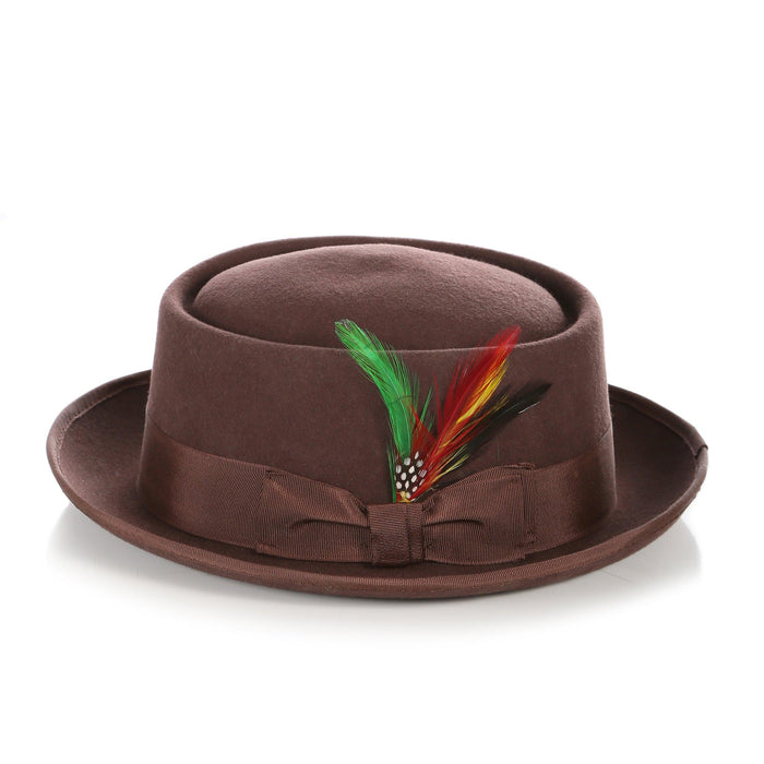 Brown Pork Pie Premium Wool Hat by Ferrecci
