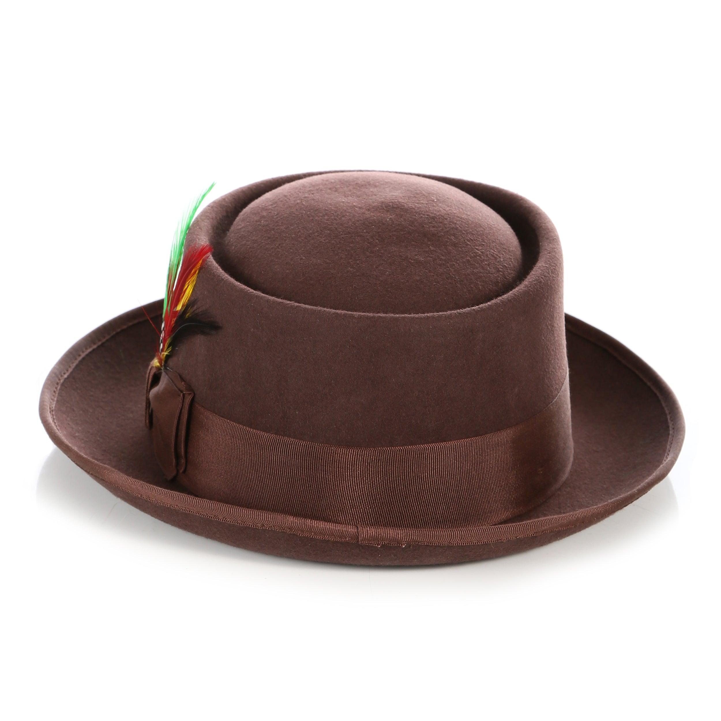 Brown Pork Pie Premium Wool Hat by Ferrecci