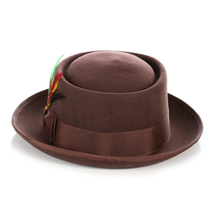 Brown Pork Pie Premium Wool Hat by Ferrecci