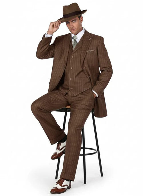 Mens Olive Green Pinstripe Zoot Suit – 1920s Gangster Vintage 3-Piece Suit for Formal and Themed Events