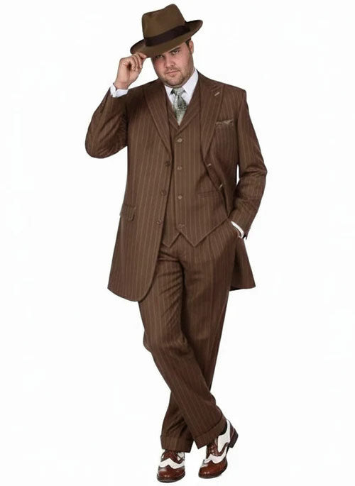 Mens Olive Green Pinstripe Zoot Suit – 1920s Gangster Vintage 3-Piece Suit for Formal and Themed Events