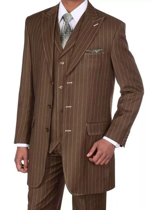 Mens Olive Green Pinstripe Zoot Suit - 1920s Gangster Vintage 3-Piece Suit for Formal and Themed Events - USA Men's Outlet