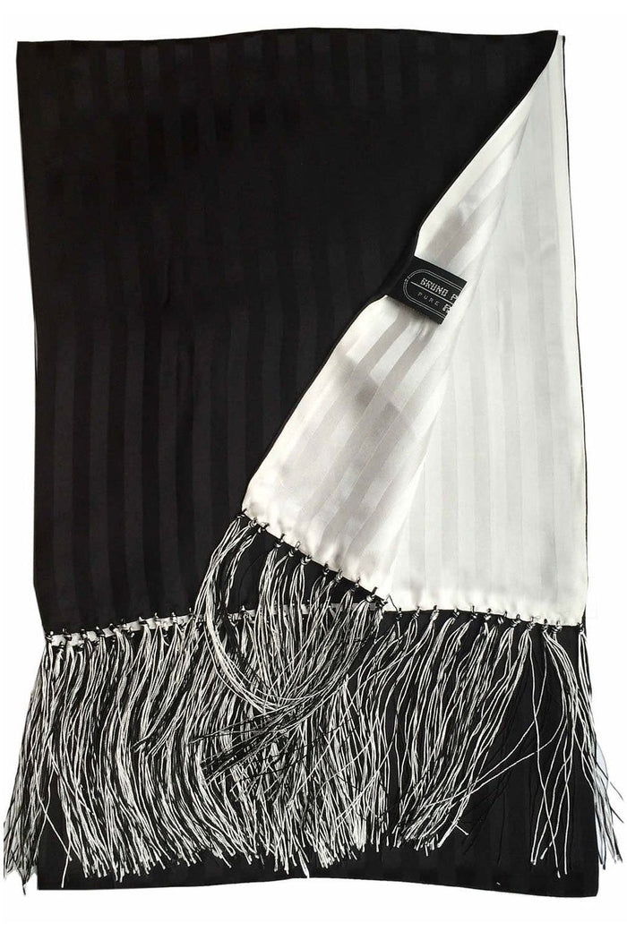Black & White Reversible Striped Silk Tuxedo Scarf by Bruno Piatelli