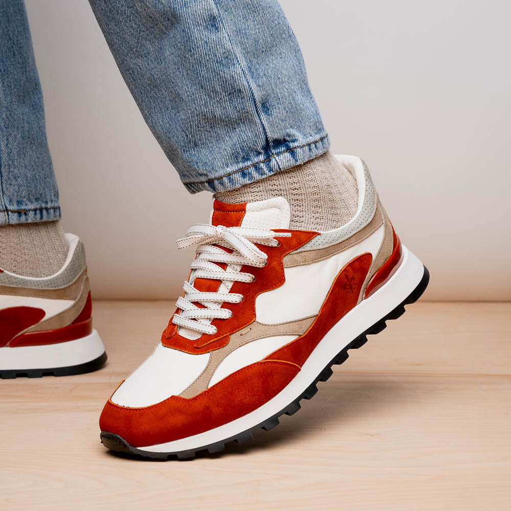 Zelli Bruno Goat Suede and Calfskin Trainer Sneaker in Rust & Taupe