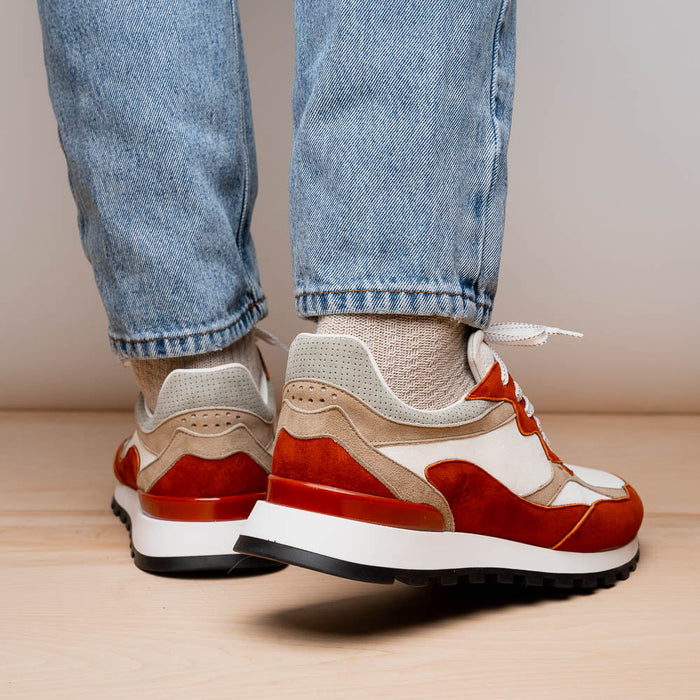 Zelli Bruno Goat Suede and Calfskin Trainer Sneaker in Rust & Taupe