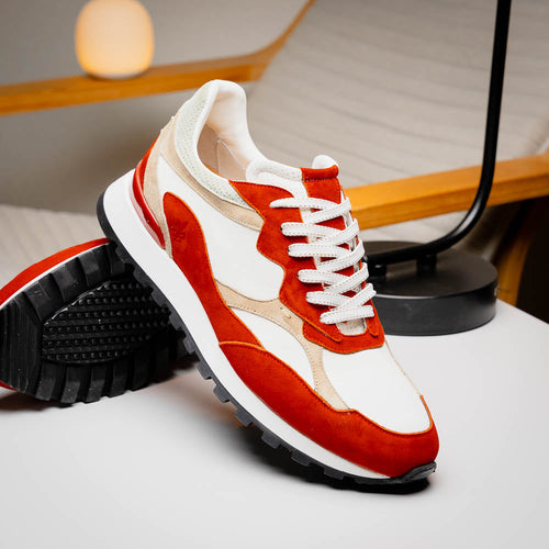 Zelli Bruno Goat Suede and Calfskin Trainer Sneaker in Rust & Taupe