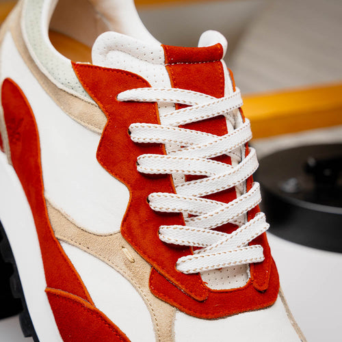 Zelli Bruno Goat Suede and Calfskin Trainer Sneaker in Rust & Taupe