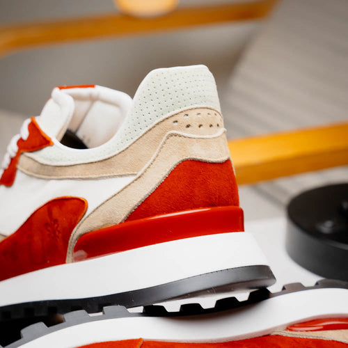 Zelli Bruno Goat Suede and Calfskin Trainer Sneaker in Rust & Taupe