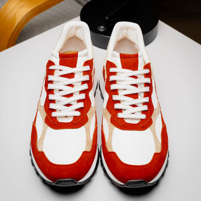 Zelli Bruno Goat Suede and Calfskin Trainer Sneaker in Rust & Taupe