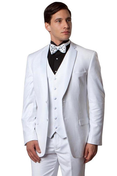 Bryan Michaels Men's Slim Fit White & Black Tuxedo Notch Vested Blazer - Elegant Mensattire