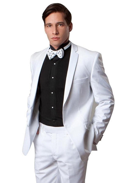 "Bryan Michaels Men's White Slim-Fit Tuxedo with Notch Lapel & 2-Button Detailing" - Elegant Mensattire
