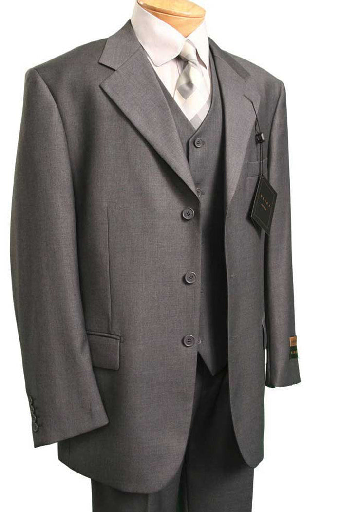 Mens 3 Button Vested Basic Wool Feel Suit in Black by Vinci