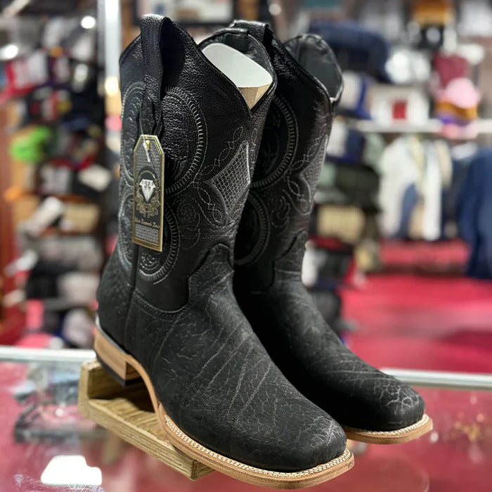 Mens White Diamond Boot Black Bullhide Square Toe Cowboy Boots