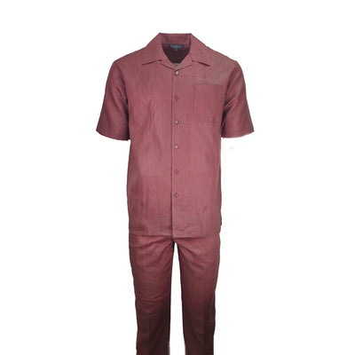 Mens Burgundy Linen Shirt and Pants Casual Outfit Set