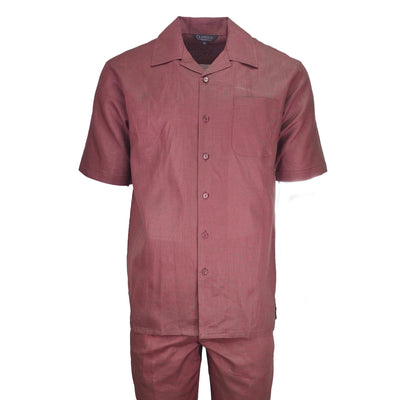 Mens Burgundy Linen Shirt and Pants Casual Outfit Set