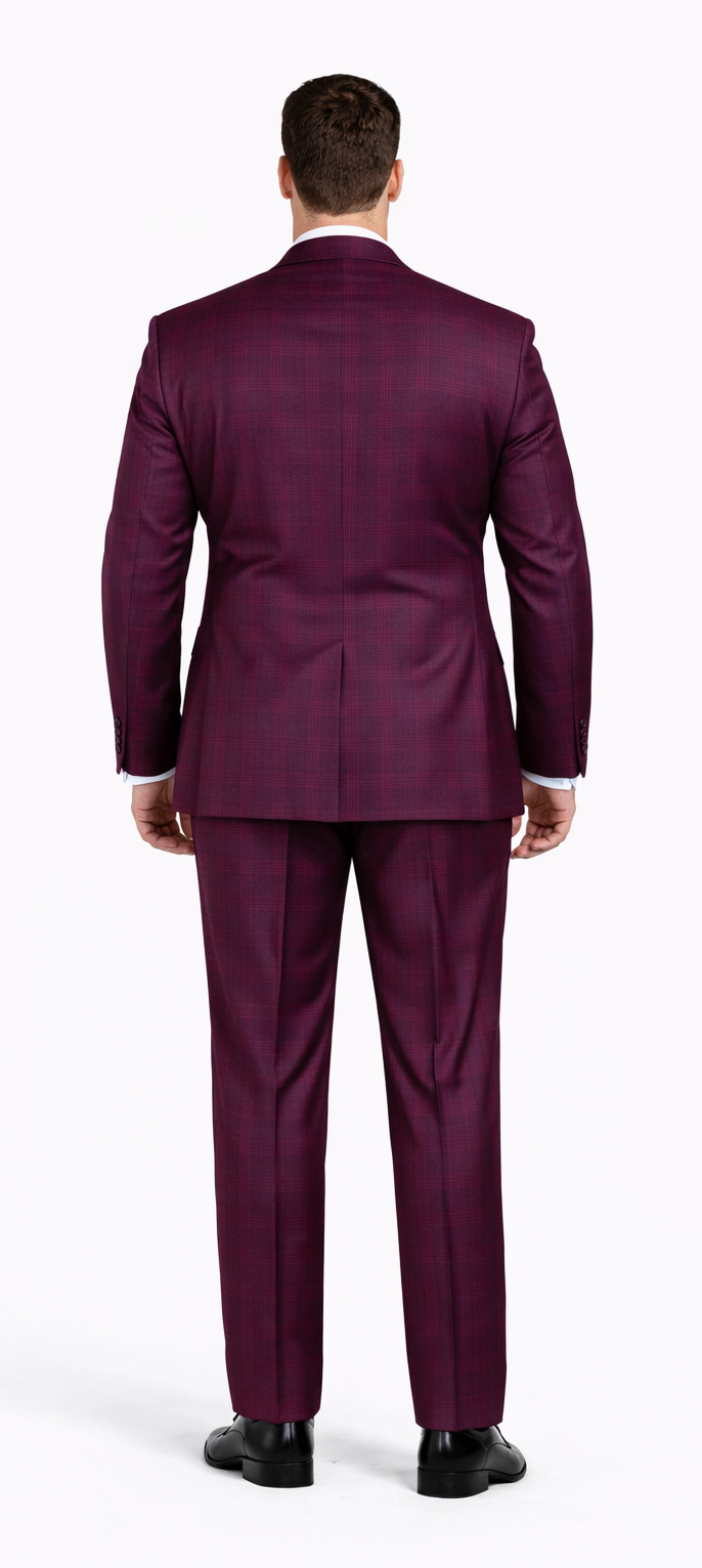 Rossiman Men’s Burgundy Windowpane Plaid Double-Breasted Suit by USA Men's Outlet