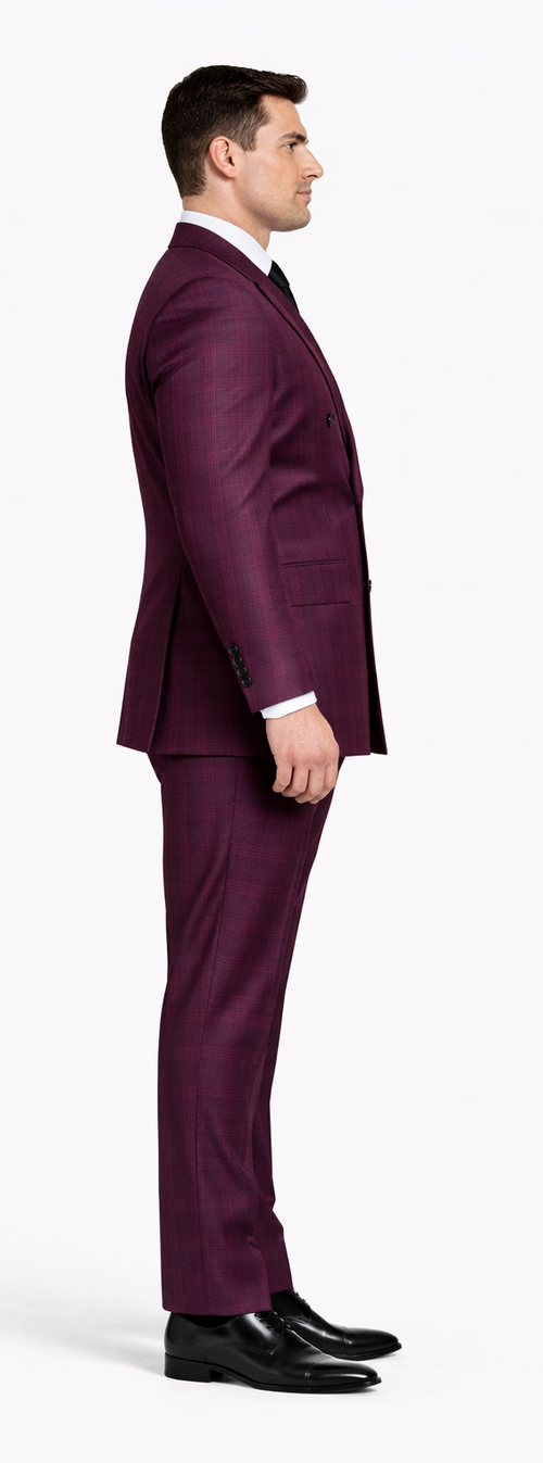 Rossiman Men’s Burgundy Windowpane Plaid Double-Breasted Suit by USA Men's Outlet