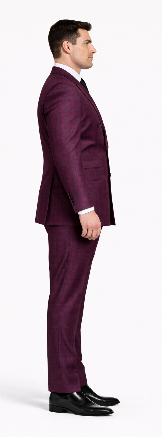 Rossiman Men’s Burgundy Windowpane Plaid Double-Breasted Suit by USA Men's Outlet