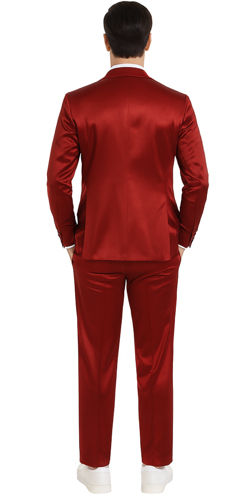 Tazzio Men's Formal Burgundy Satin 3 Piece Slim Fit Suit