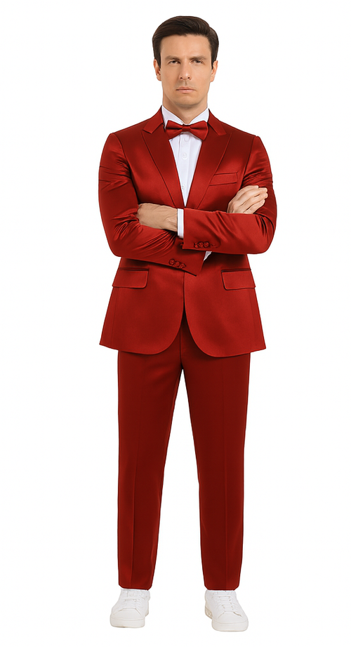 Tazzio Men's Formal Burgundy Satin 3 Piece Slim Fit Suit