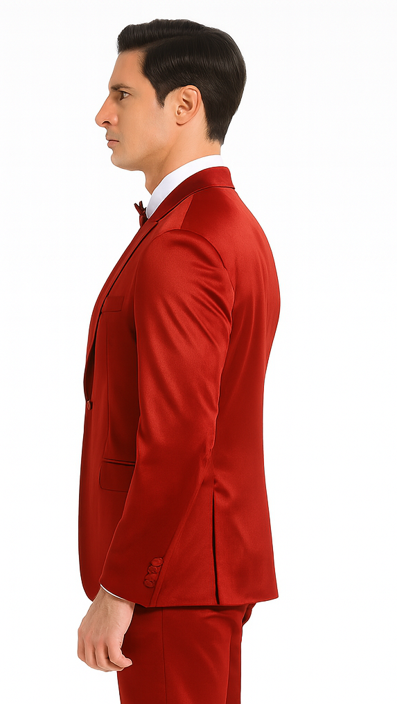 Tazzio Men's Formal Burgundy Satin 3 Piece Slim Fit Suit