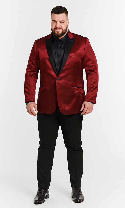 Burgundy Shiny Slim Fit Tuxedo Jacket with Peak Lapel – Wedding & Prom