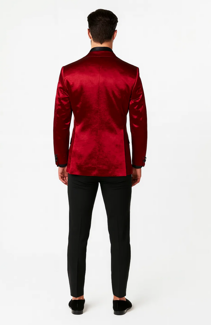 Burgundy Shiny Slim Fit Tuxedo Jacket with Peak Lapel – Wedding & Prom