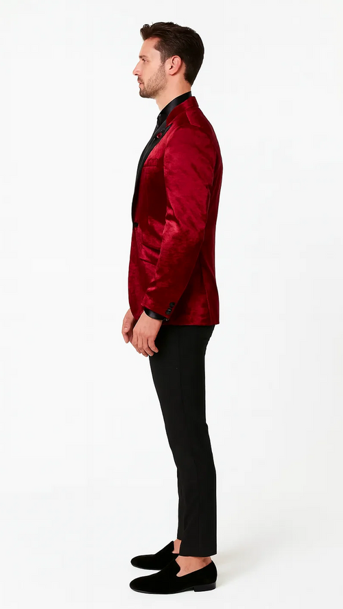Burgundy Shiny Slim Fit Tuxedo Jacket with Peak Lapel – Wedding & Prom