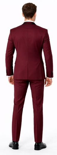 Burgundy Slim Fit Tuxedo with Large Black Shawl Lapel – 3 Piece Wedding & Prom Set