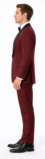 Burgundy Slim Fit Tuxedo with Large Black Shawl Lapel – 3 Piece Wedding & Prom Set