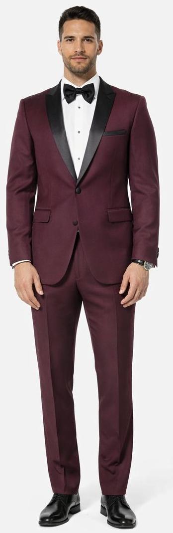 Burgundy Tuxedo Slim Fit One Button Peak Framed Lapel - Wedding - Prom