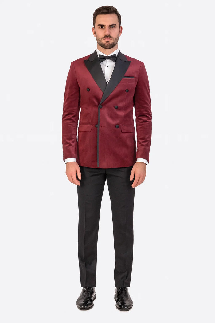 Burgundy Velvet Double Breasted Tuxedo Jacket - Wedding & Prom by USA Men's Outlet