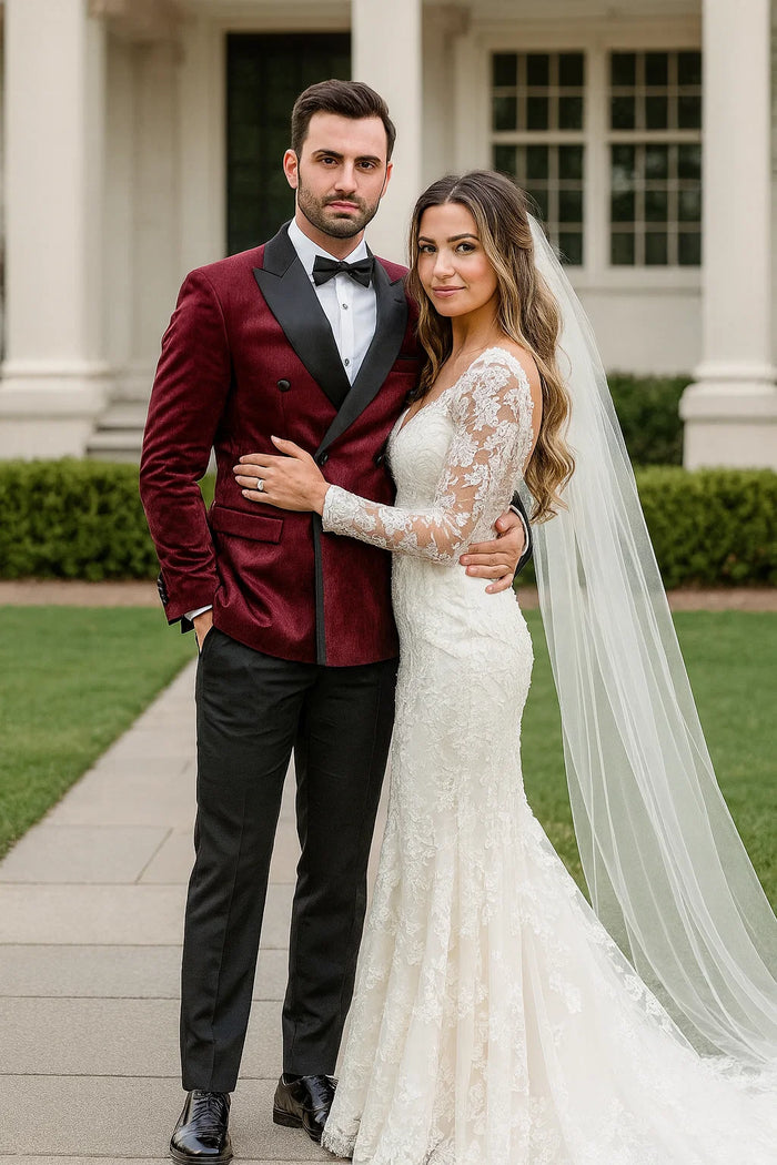 Burgundy Velvet Double Breasted Tuxedo Jacket - Wedding & Prom by USA Men's Outlet