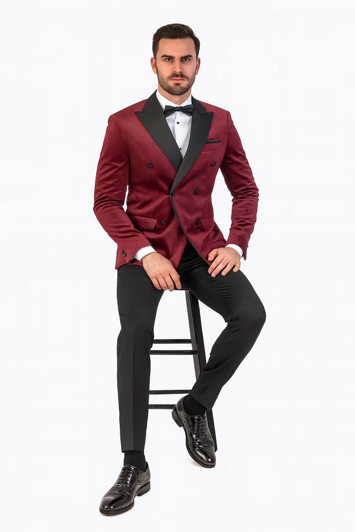 Burgundy Velvet Double Breasted Tuxedo Jacket - Wedding & Prom by USA Men's Outlet