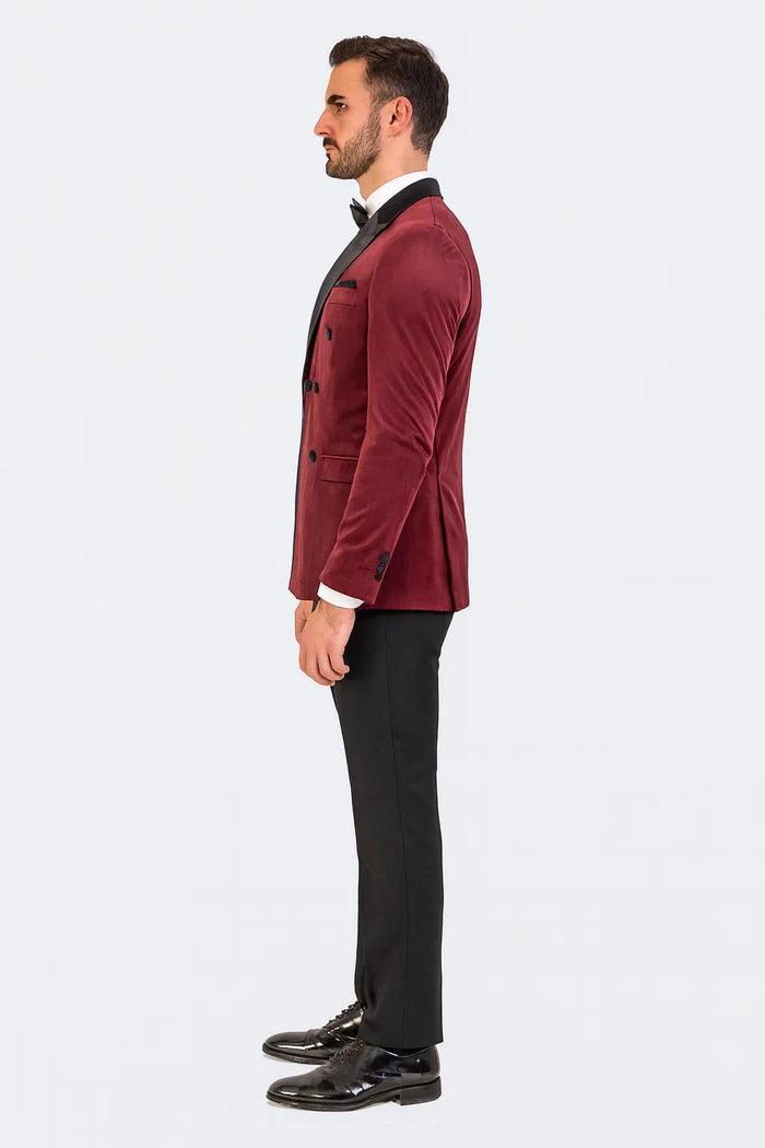 Burgundy Velvet Double Breasted Tuxedo Jacket - Wedding & Prom by USA Men's Outlet