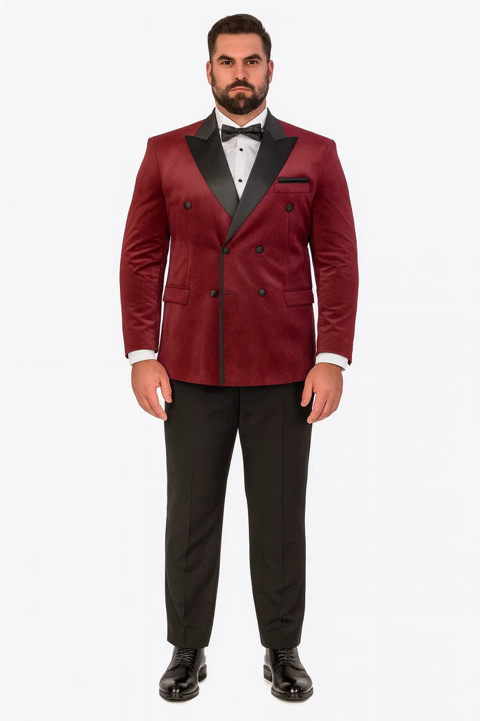 Burgundy Velvet Double Breasted Tuxedo Jacket - Wedding & Prom by USA Men's Outlet