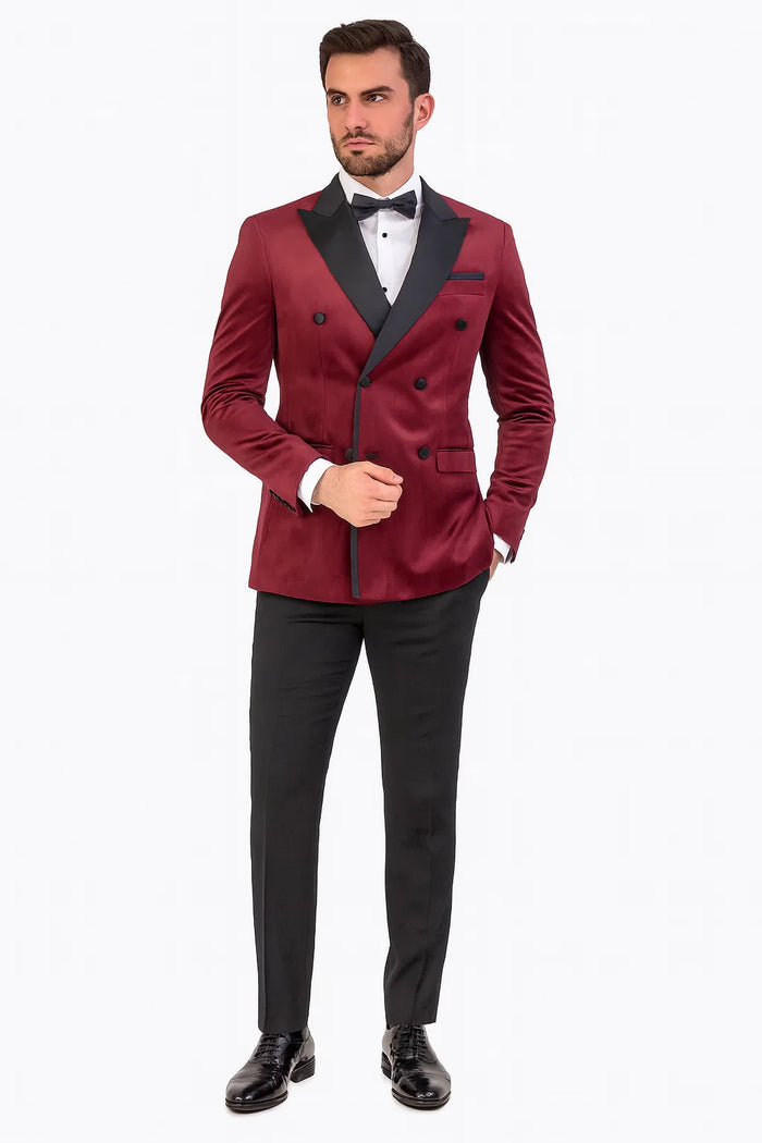 Burgundy Velvet Double Breasted Tuxedo Jacket - Wedding & Prom by USA Men's Outlet