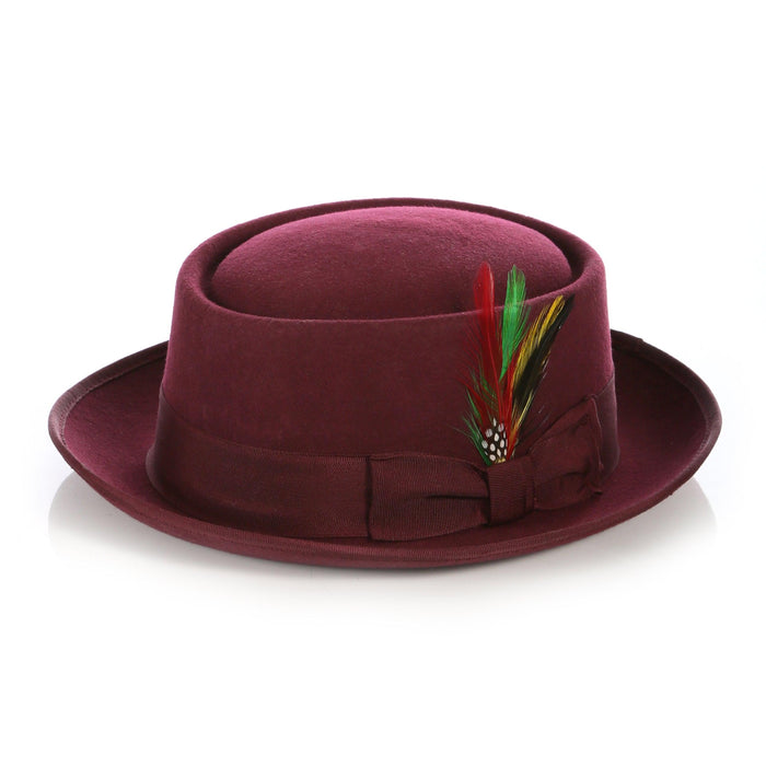 Burgundy Pork Pie Premium Wool Hat by Ferrecci