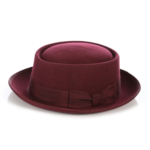 Burgundy Pork Pie Premium Wool Hat by Ferrecci
