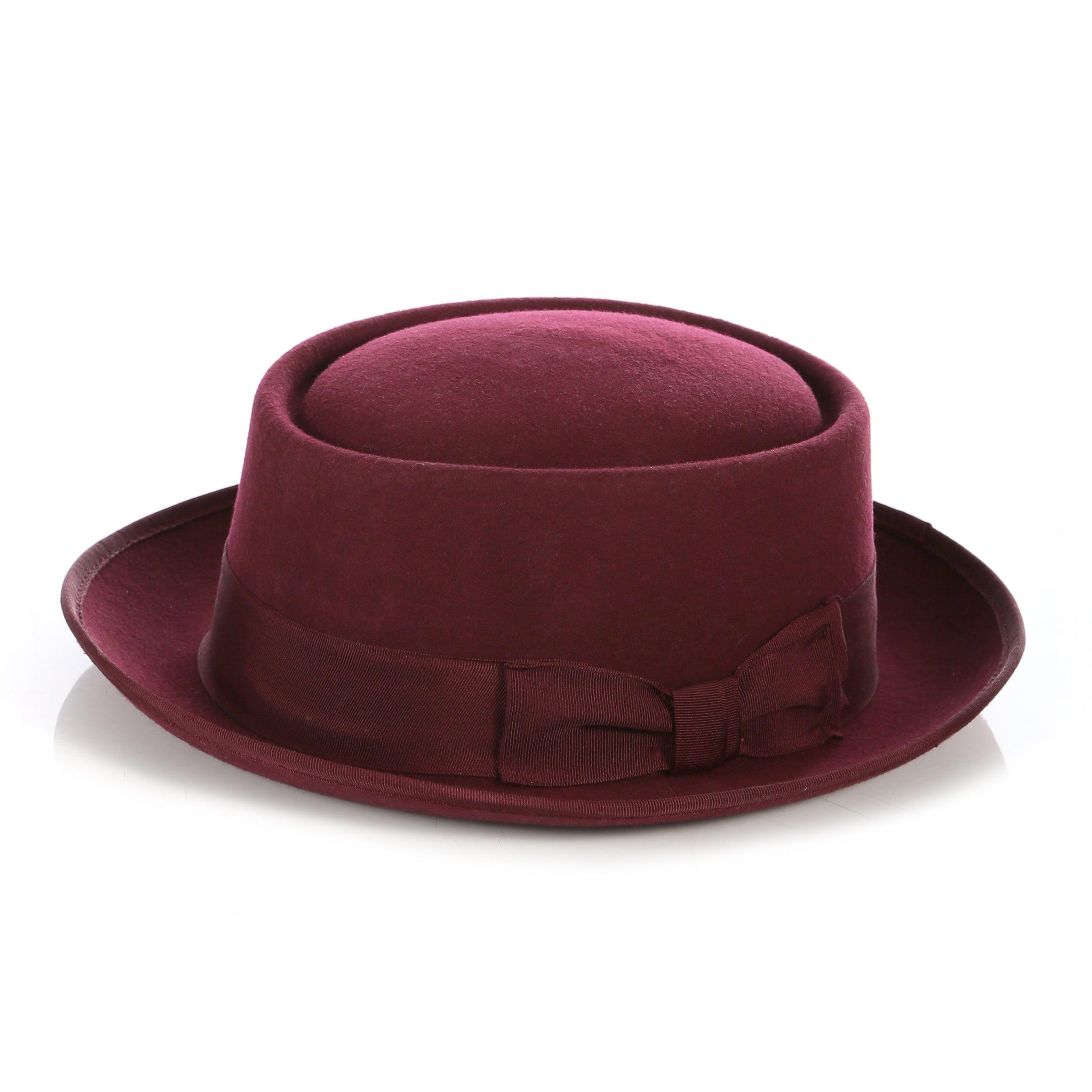 Burgundy Pork Pie Premium Wool Hat by Ferrecci
