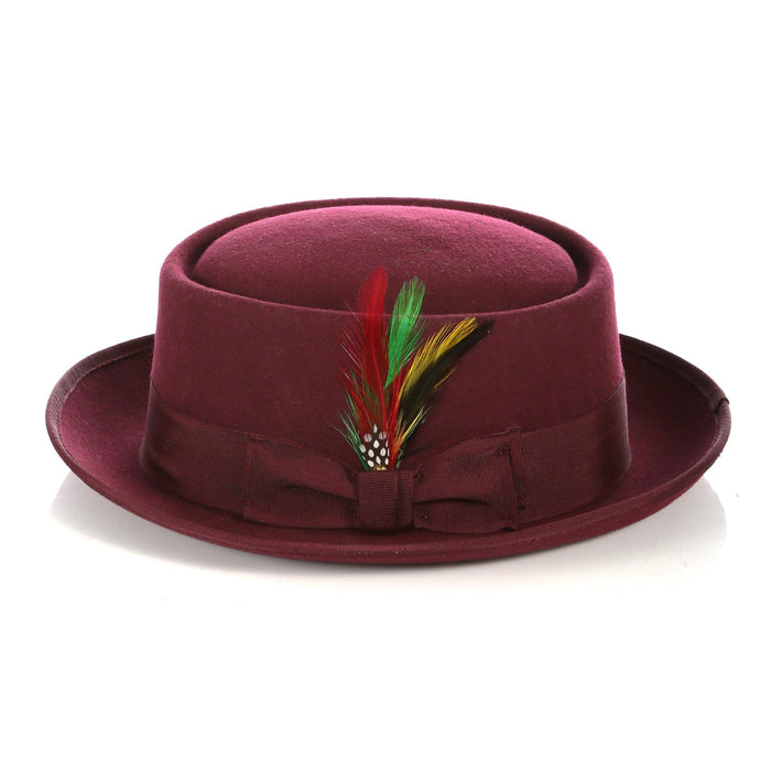 Burgundy Pork Pie Premium Wool Hat by Ferrecci