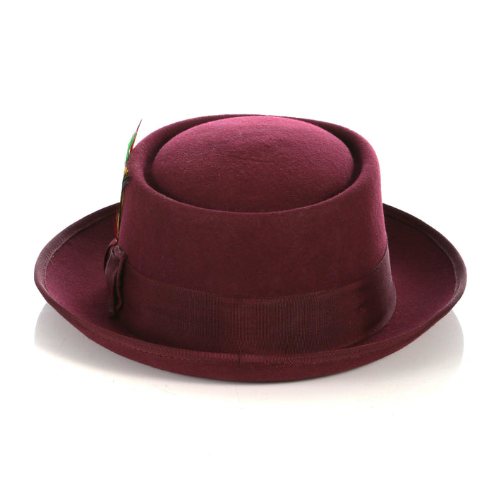 Burgundy Pork Pie Premium Wool Hat by Ferrecci