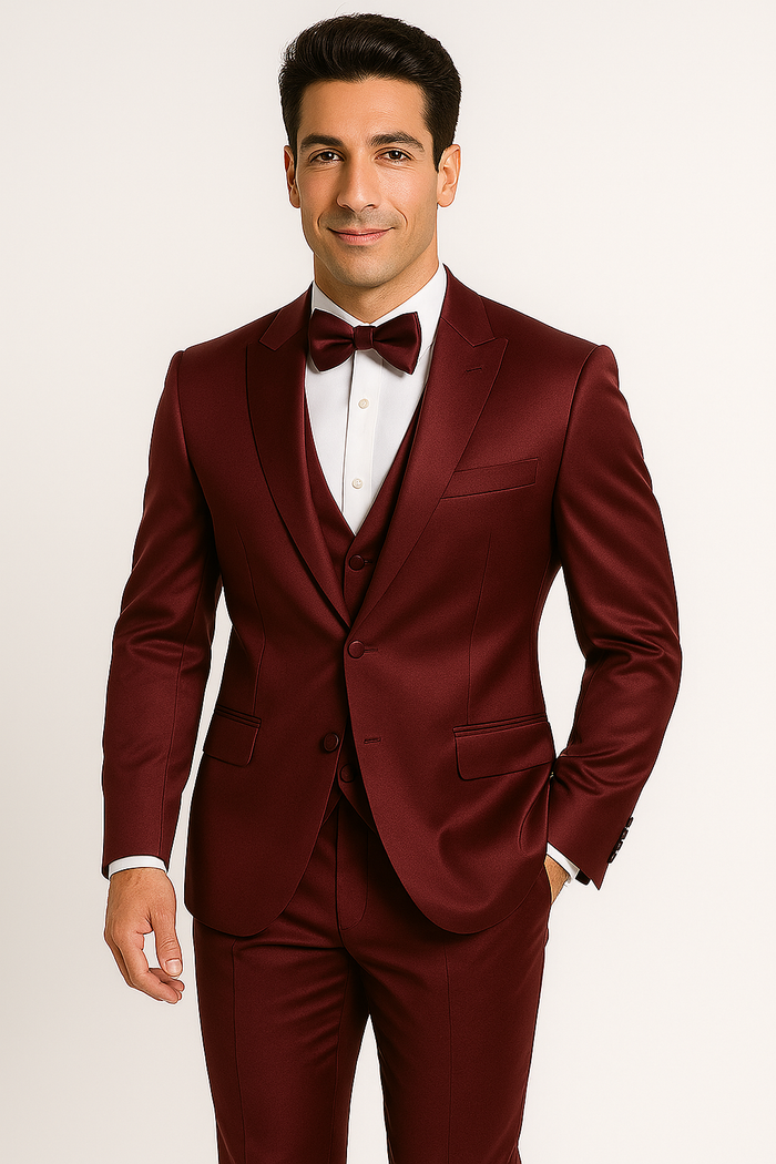 Burgundy Luxe 4-Piece Tuxedo Set by USA Men's Outlet