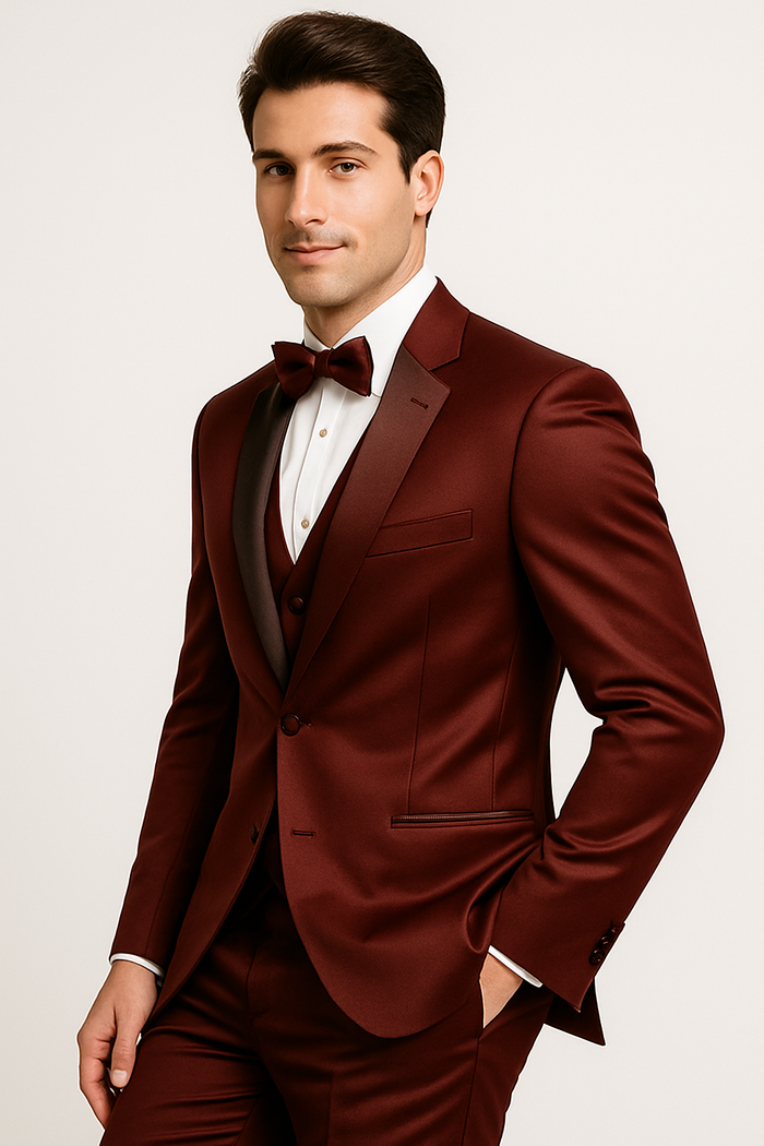 Burgundy Luxe 4-Piece Tuxedo Set by USA Men's Outlet