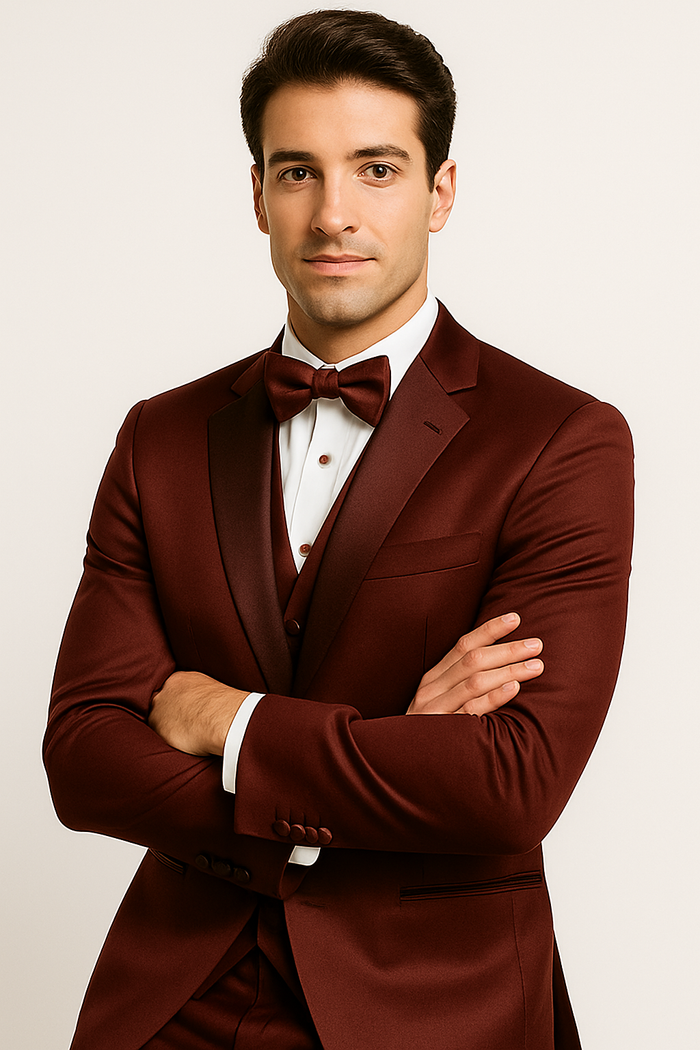 Burgundy Luxe 4-Piece Tuxedo Set by USA Men's Outlet