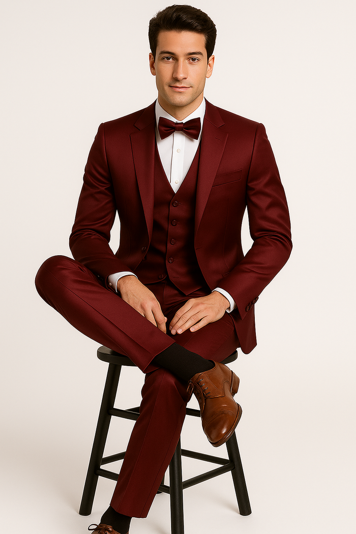 Burgundy Luxe 4-Piece Tuxedo Set by USA Men's Outlet