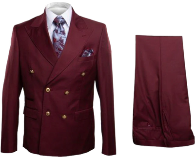 Rossi Man Burgundy Mens Double Breasted Slim-fit Suit Gold Buttons