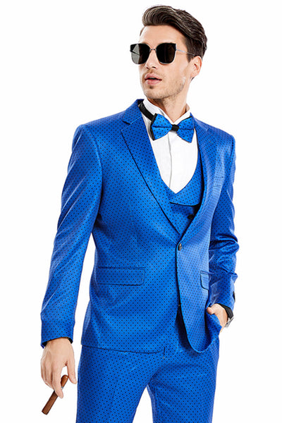 Men's Royal Blue & Black Vested Prom Suit by Tazio Suits